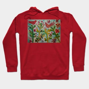 Red Birds on Cactus Plants, collage Hoodie